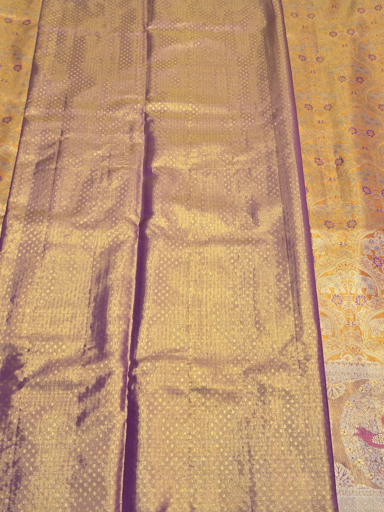 Handloom Golden Orange Silk Saree — view 6