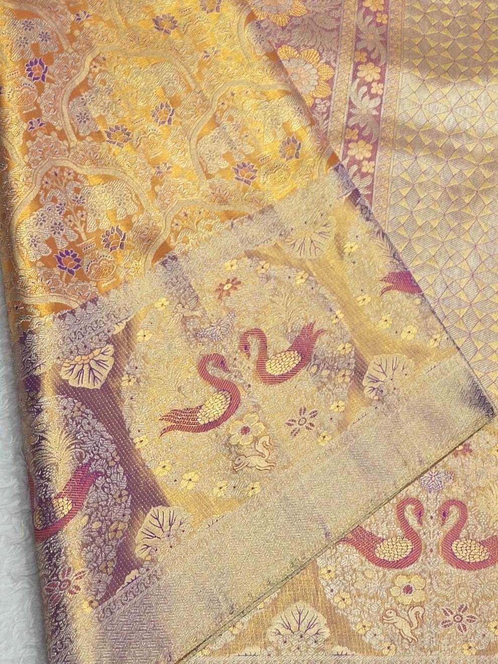 Handloom Golden Orange Silk Saree — view 5