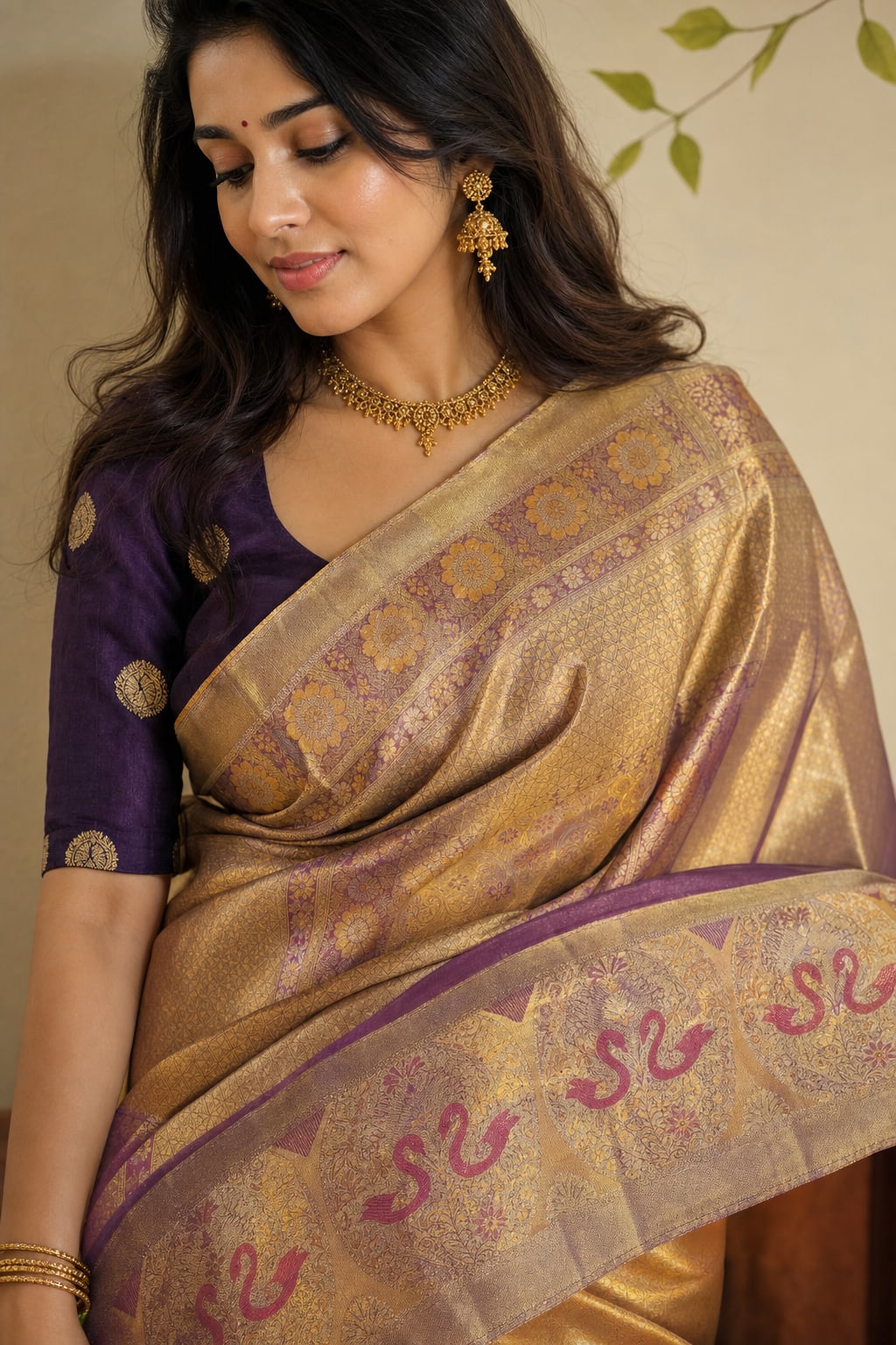 Handloom Golden Orange Silk Saree thumbnail 2