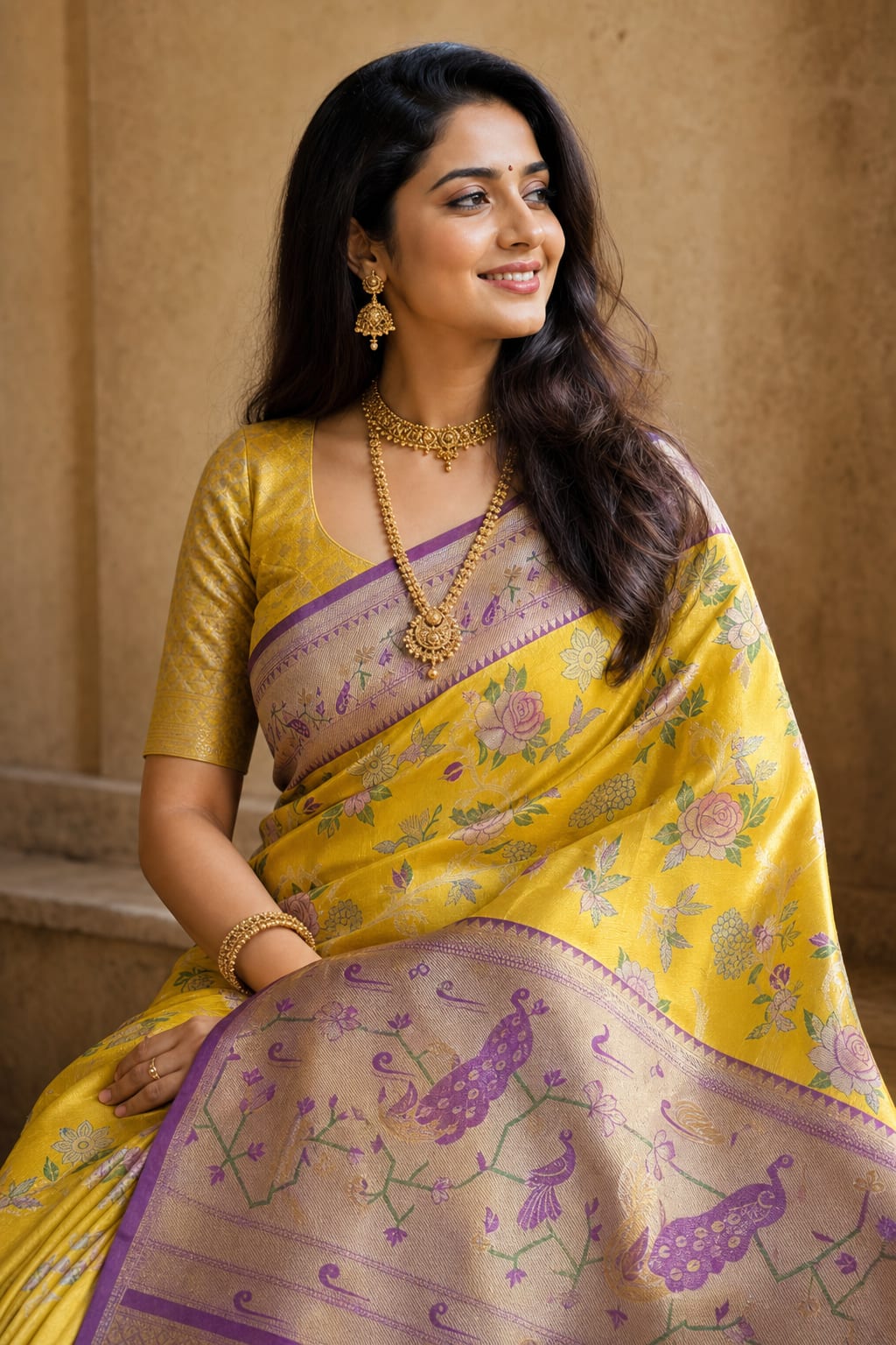 Handloom Yellow Silk Saree thumbnail 2