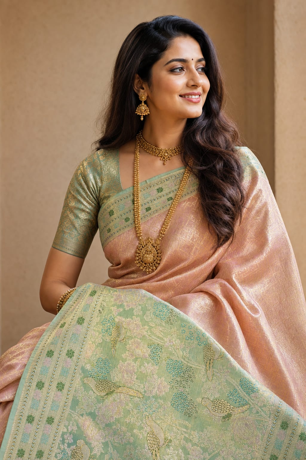 Handloom Peach Pink Silk Saree thumbnail 2