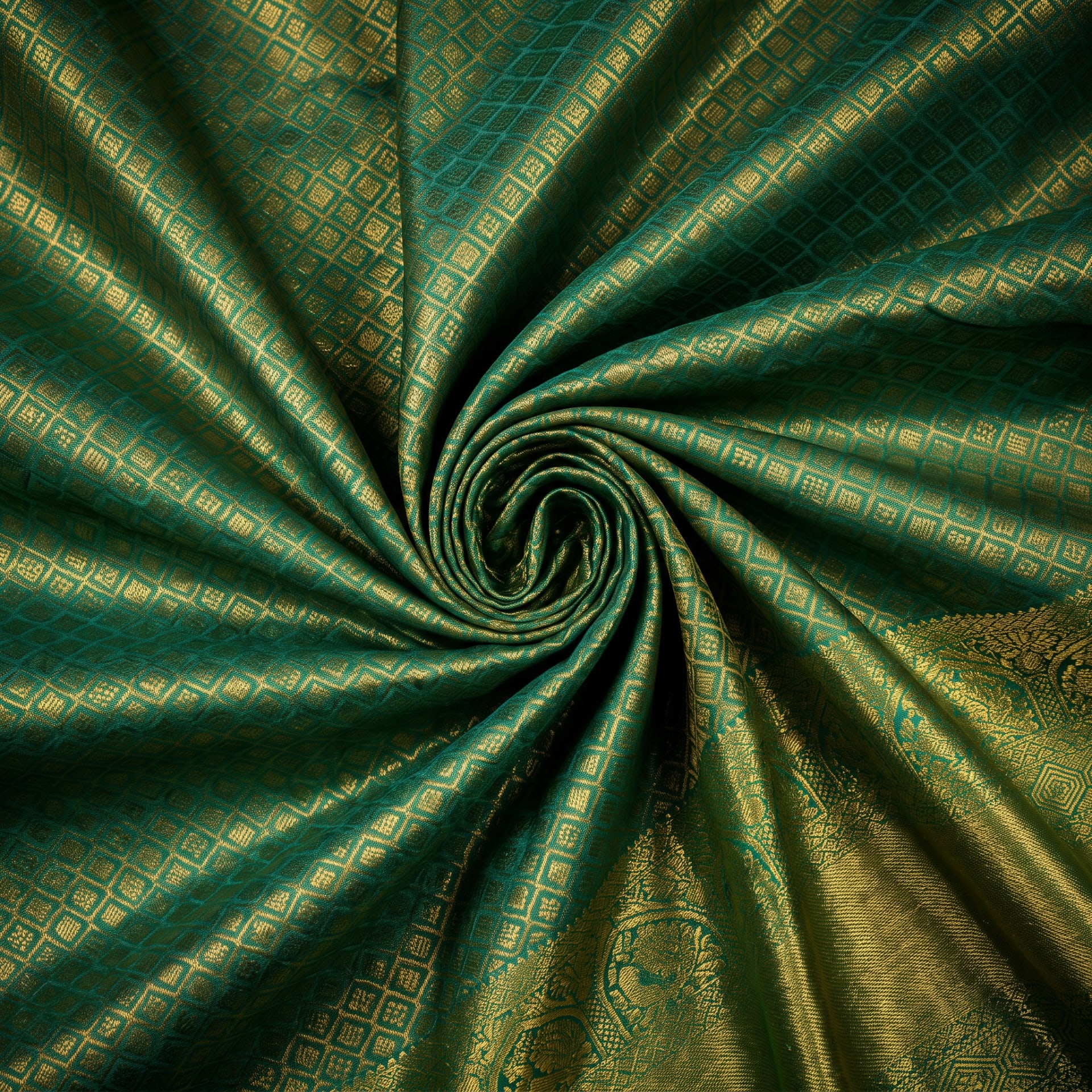 Rama Green Kanjivaram weave, closely