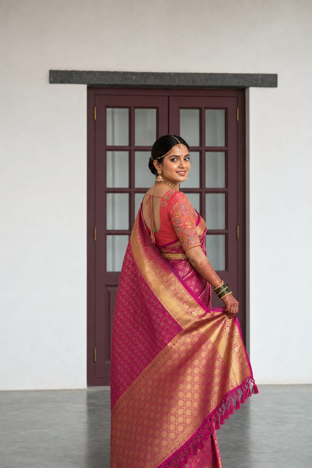 Handloom Dark Pink Silk Saree thumbnail 2