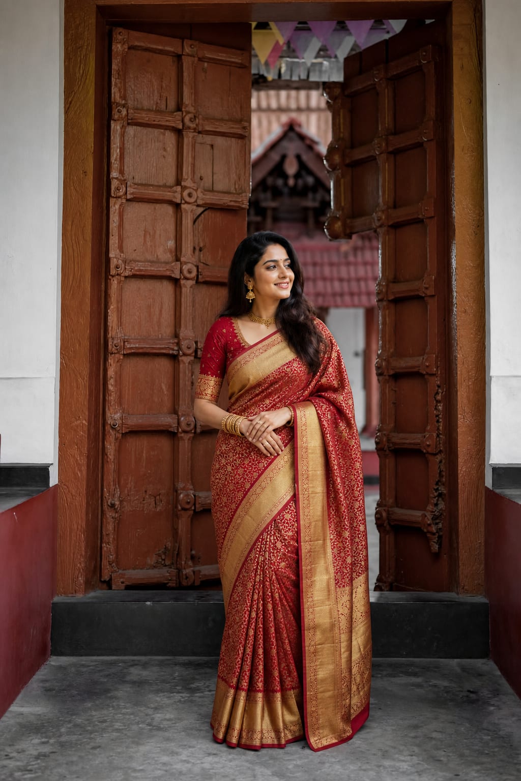 Handloom Chilli Red Silk Saree thumbnail 1