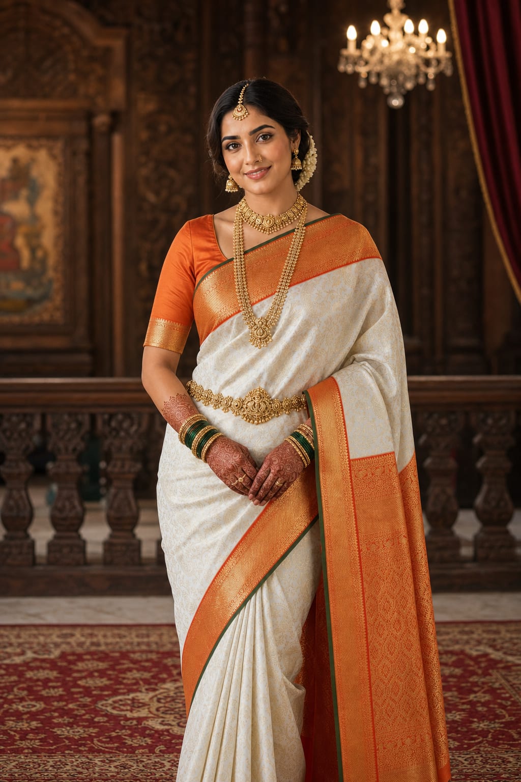 Handloom Half White Silk Saree thumbnail 2