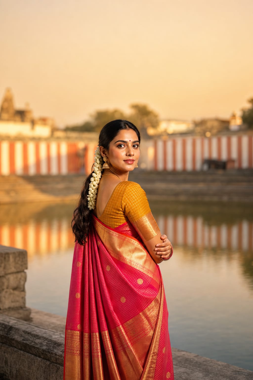 Handloom Pink Red Silk Saree — view 2