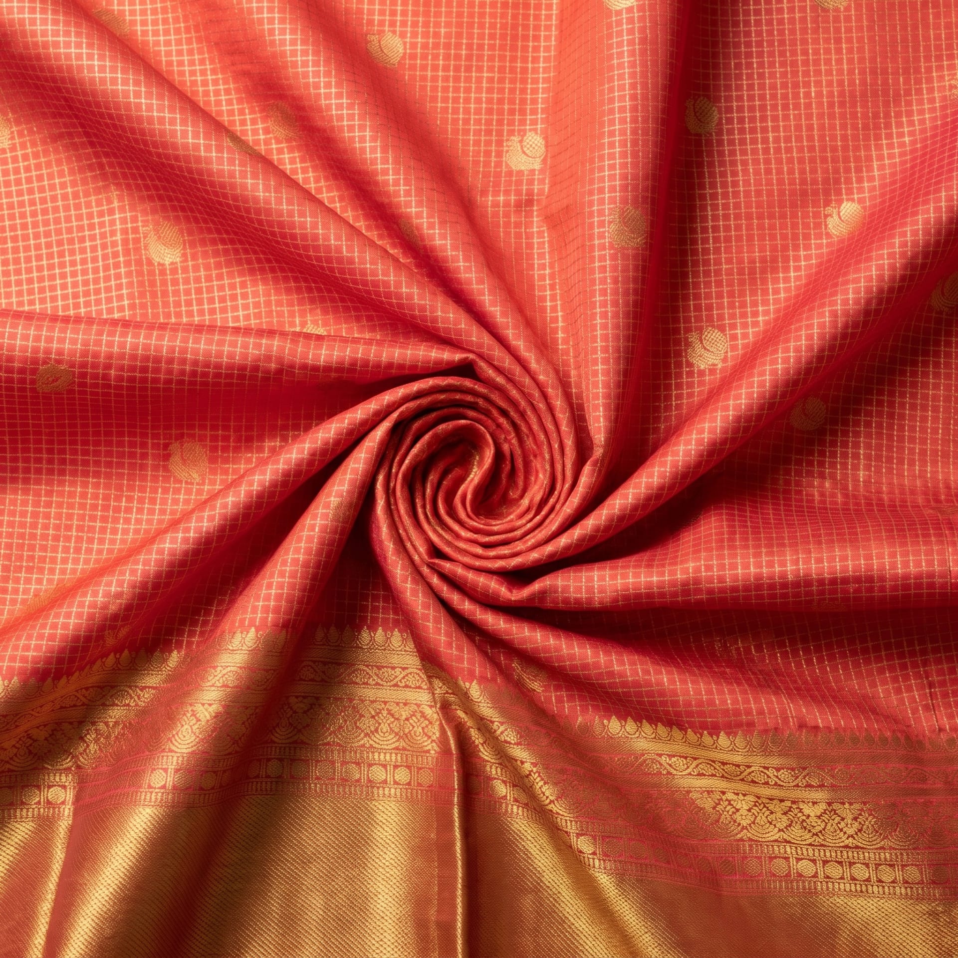 Handloom Pink Red Silk Saree — close drape