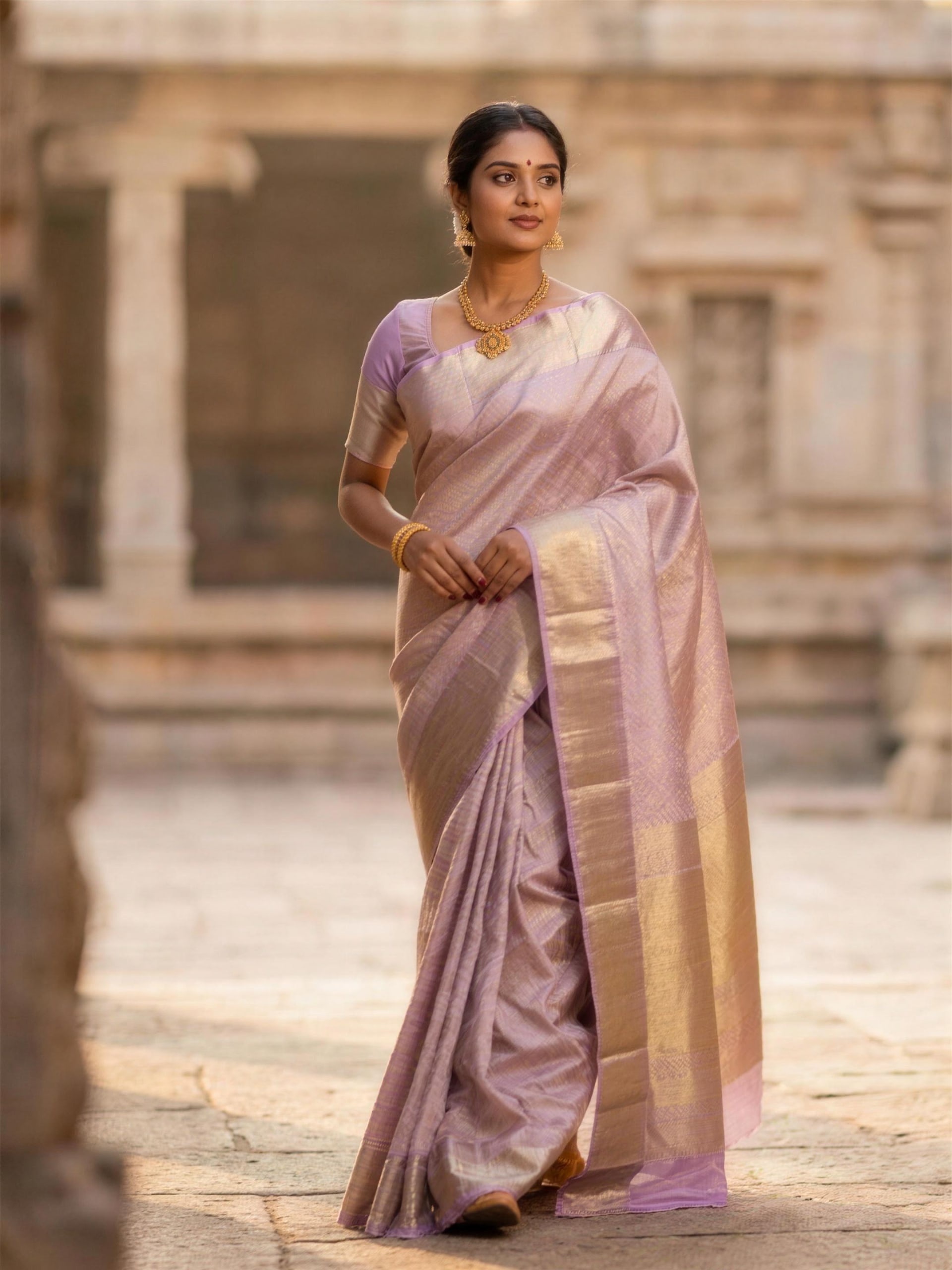 Handloom Light Lavender Silk Saree — view 1