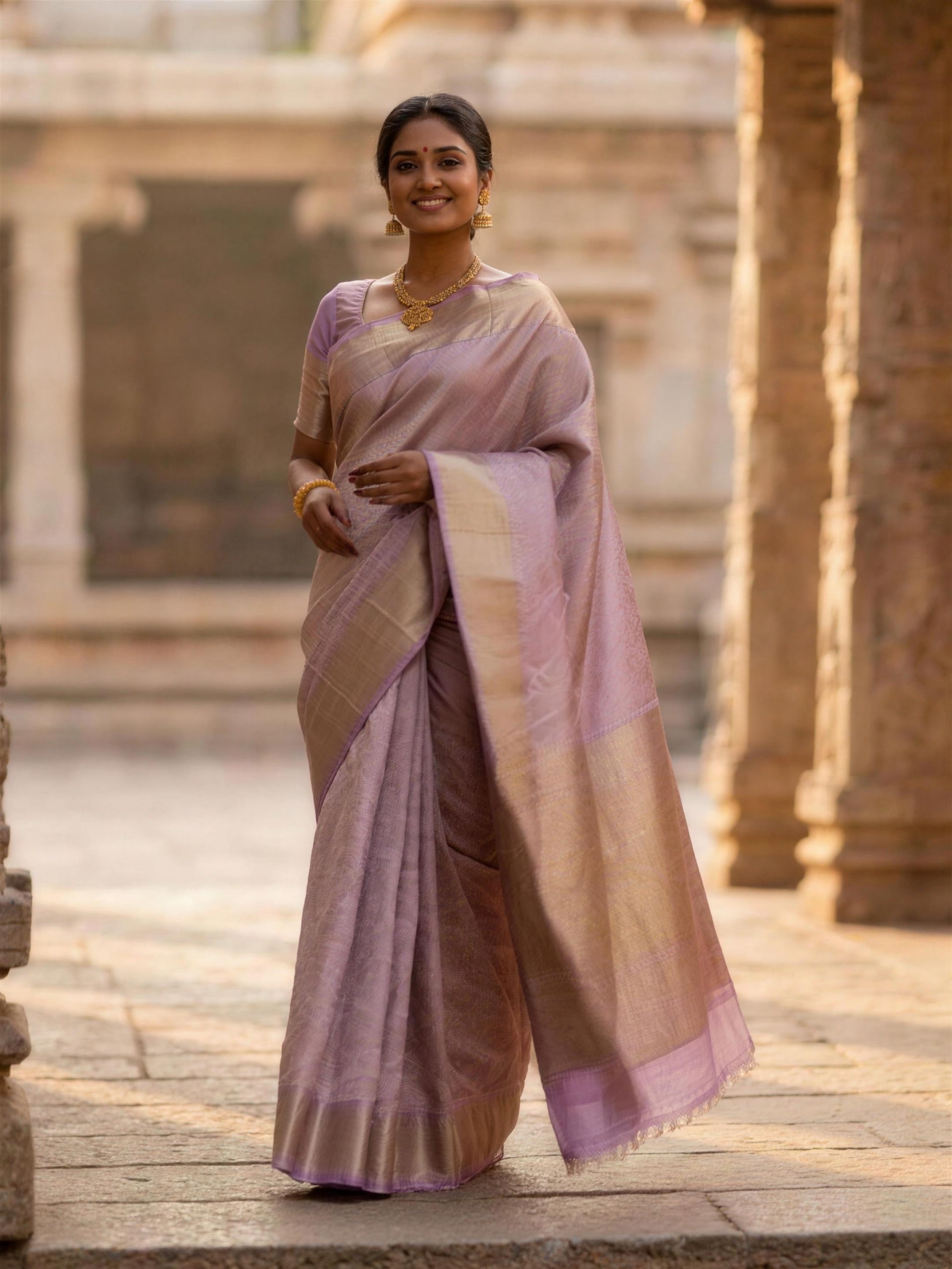 Handloom Light Lavender Silk Saree — view 2
