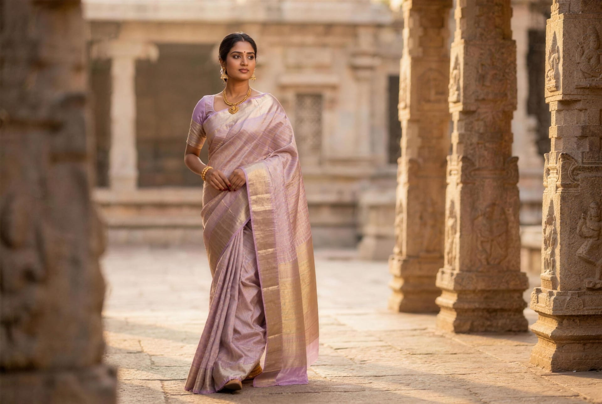 Handloom Light Lavender Silk Saree — the drape
