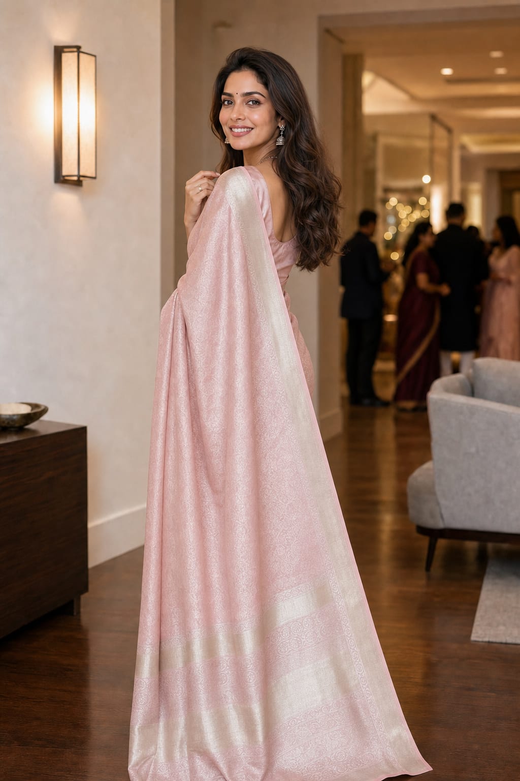 Handloom Peach Silk Saree — view 2