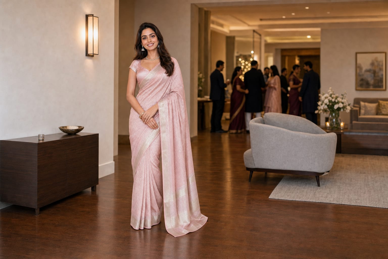 Handloom Peach Silk Saree — the drape