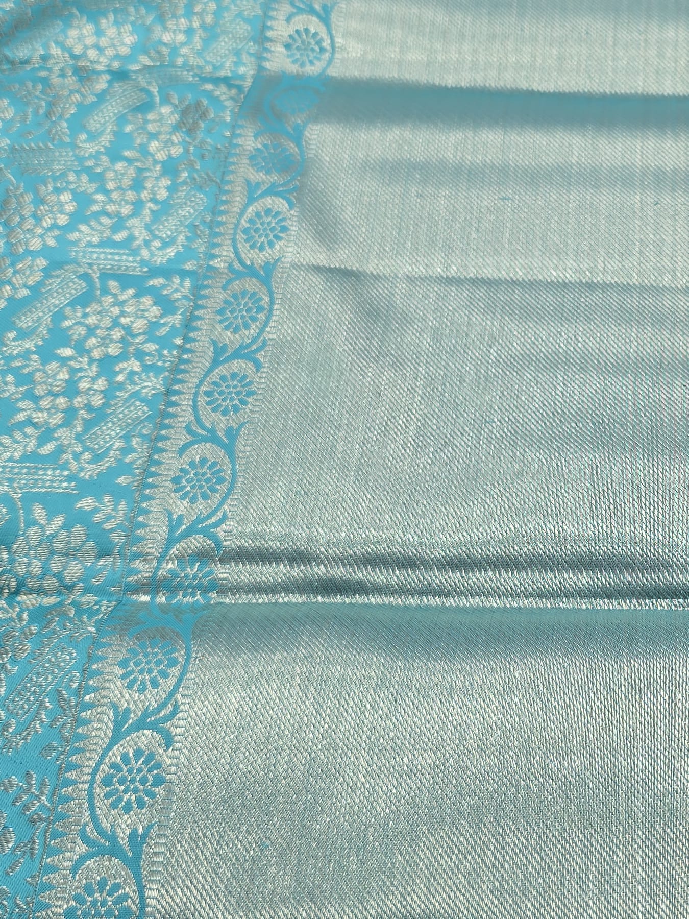 Handloom Teal Rama Green Silk Saree — view 4