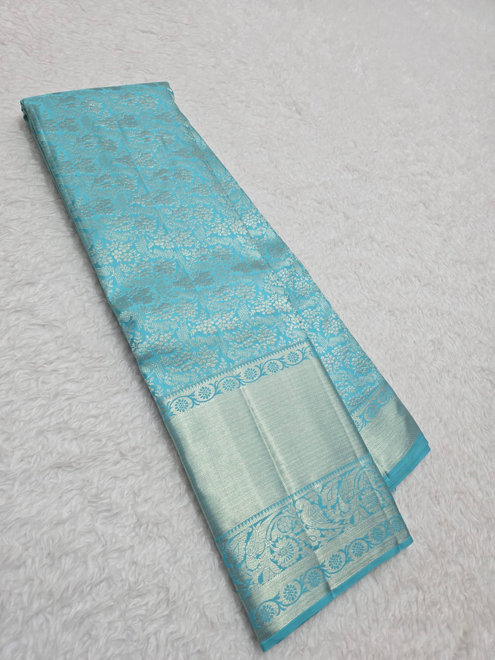 Handloom Teal Rama Green Silk Saree — view 2