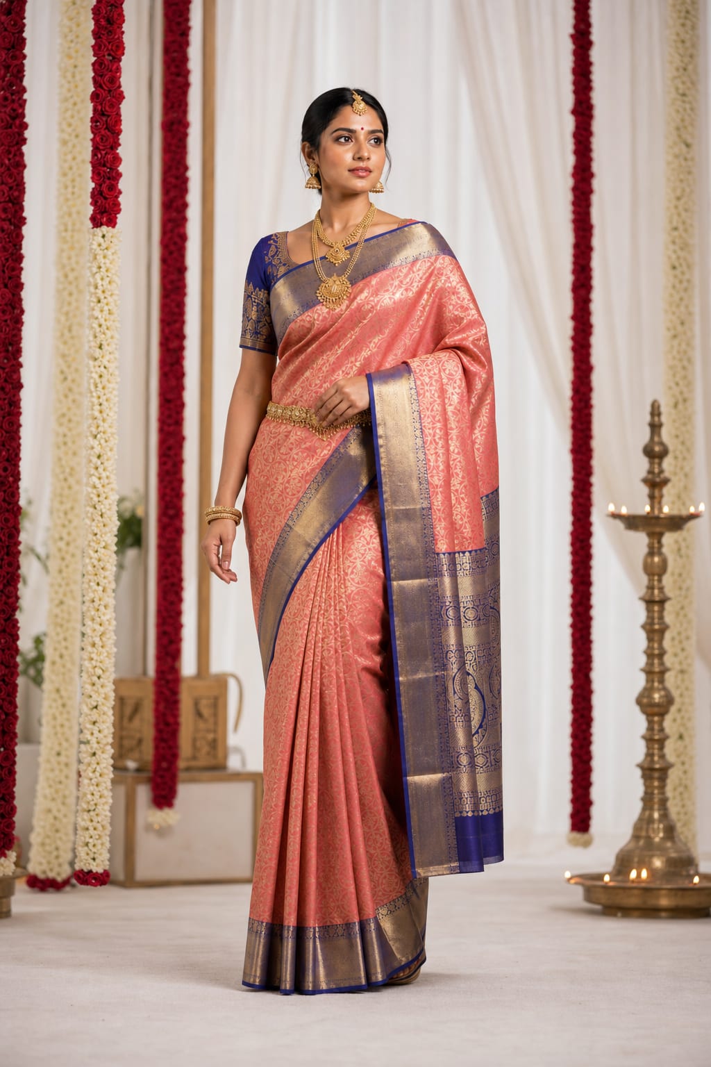 Handloom Orange Pink Silk Saree thumbnail 1