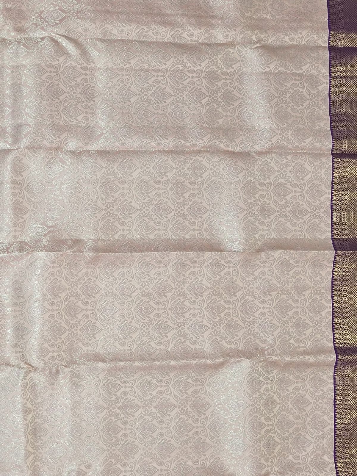Handloom Cream Peach Silk Saree with Purple Border — view 4