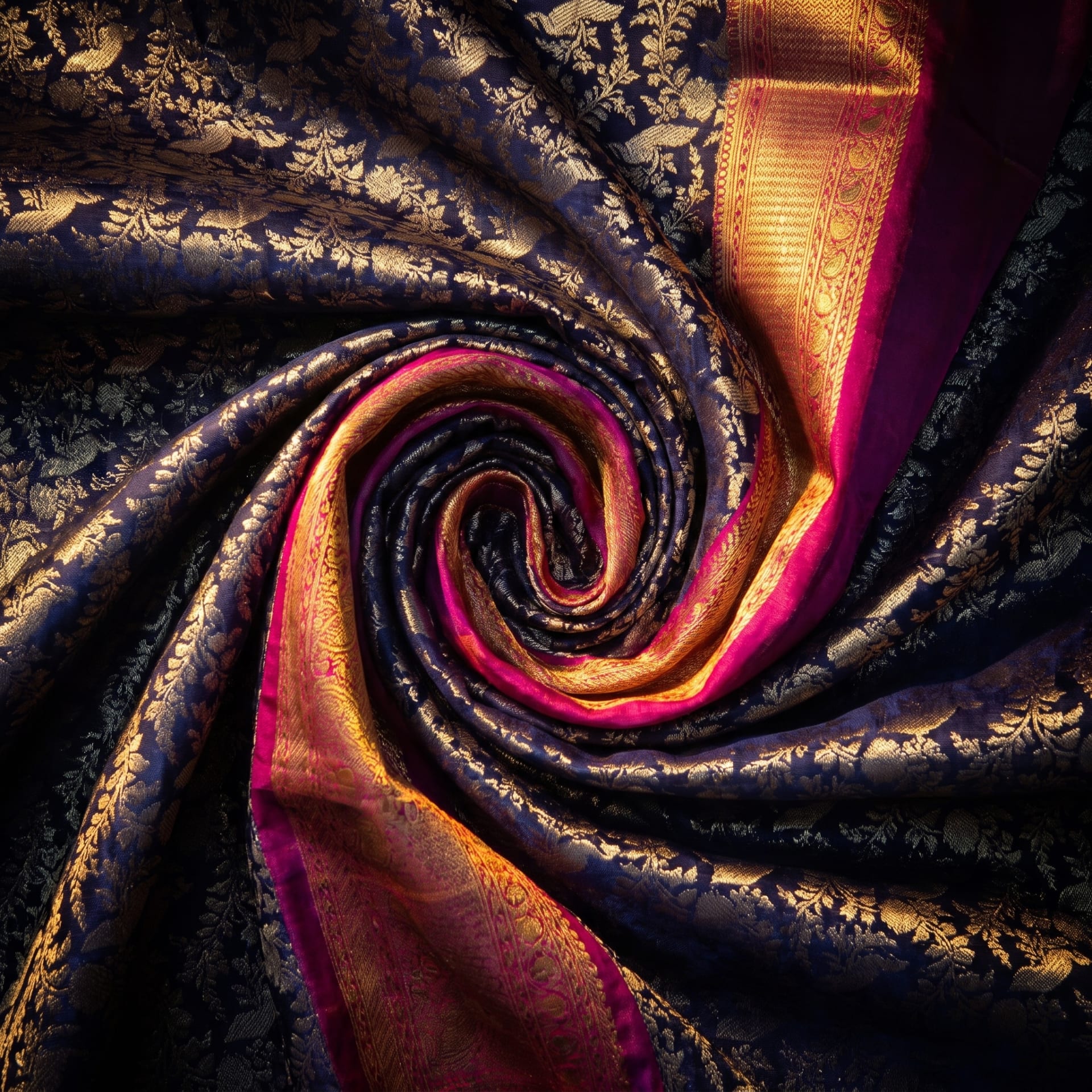 Handloom Navy Blue Silk Saree — close drape