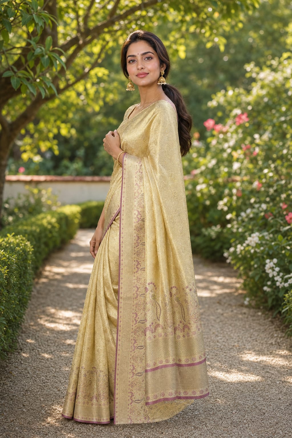 Handloom Gold Silk Saree — view 1