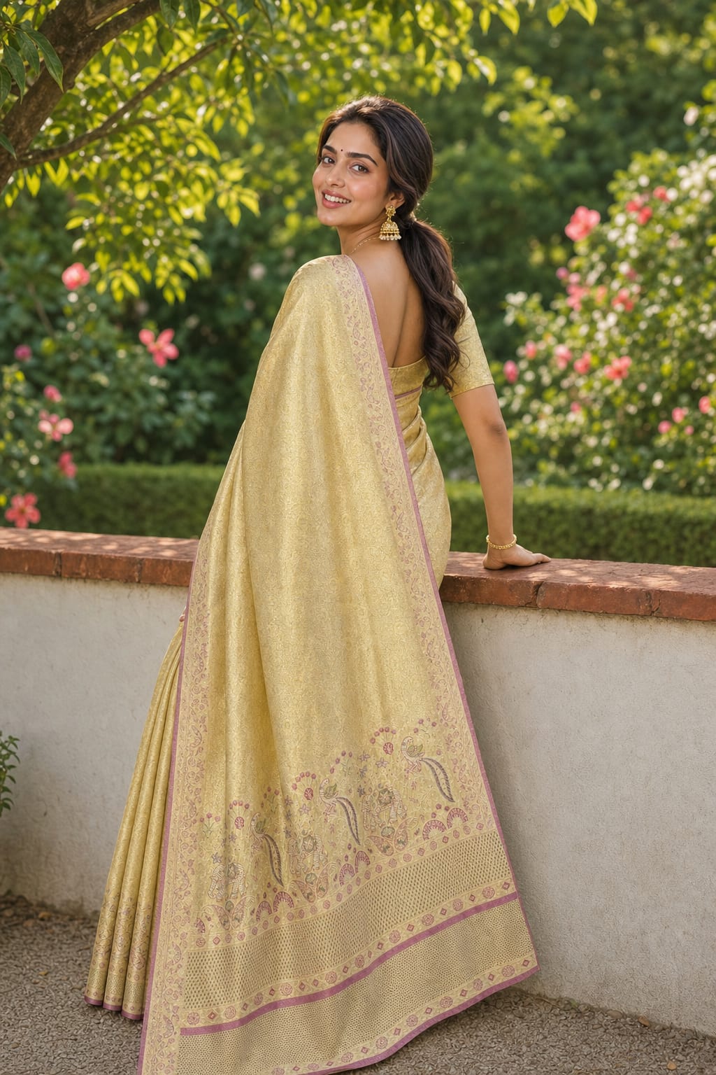 Handloom Gold Silk Saree — view 2
