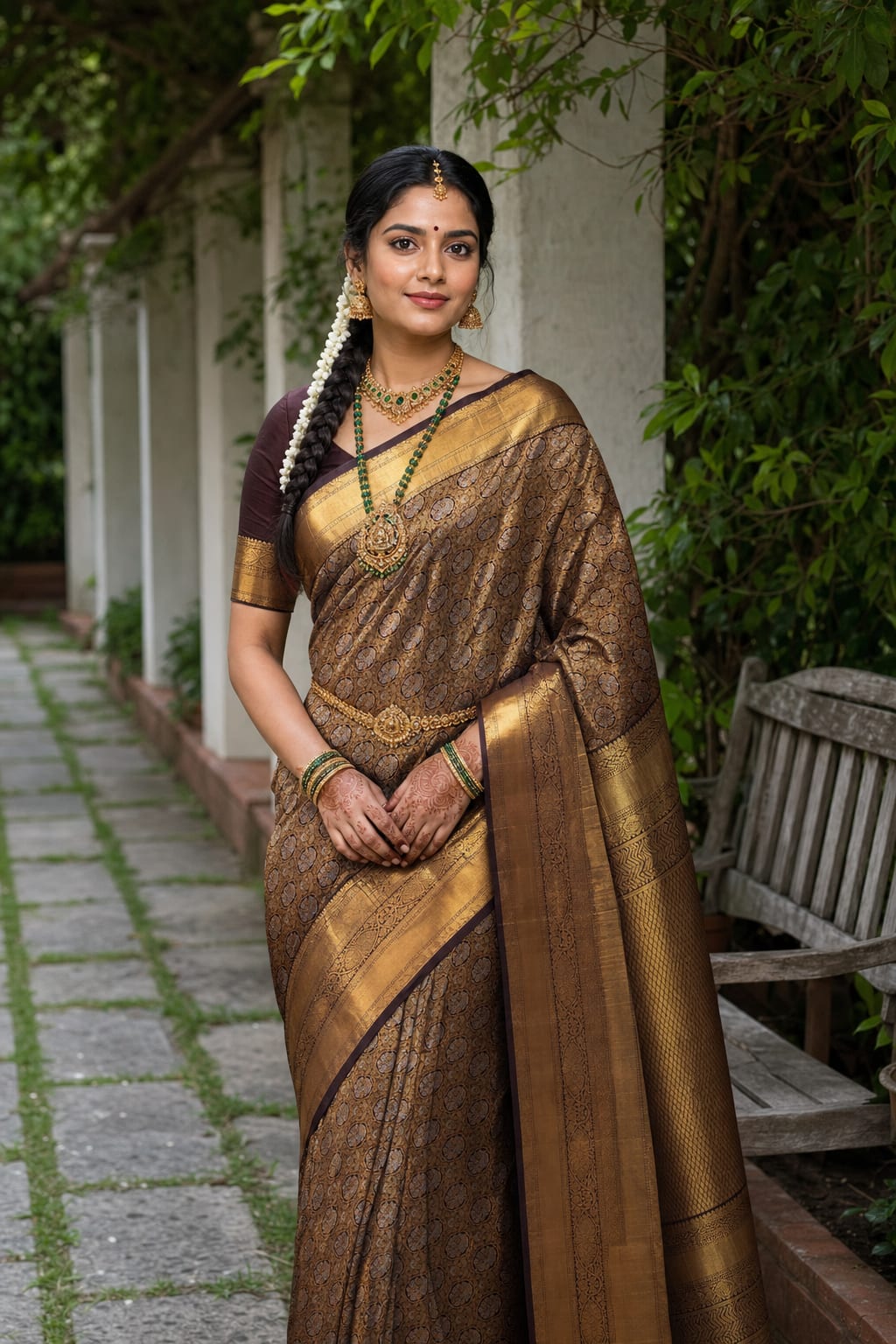 Handloom Snuff Silk Saree — view 1