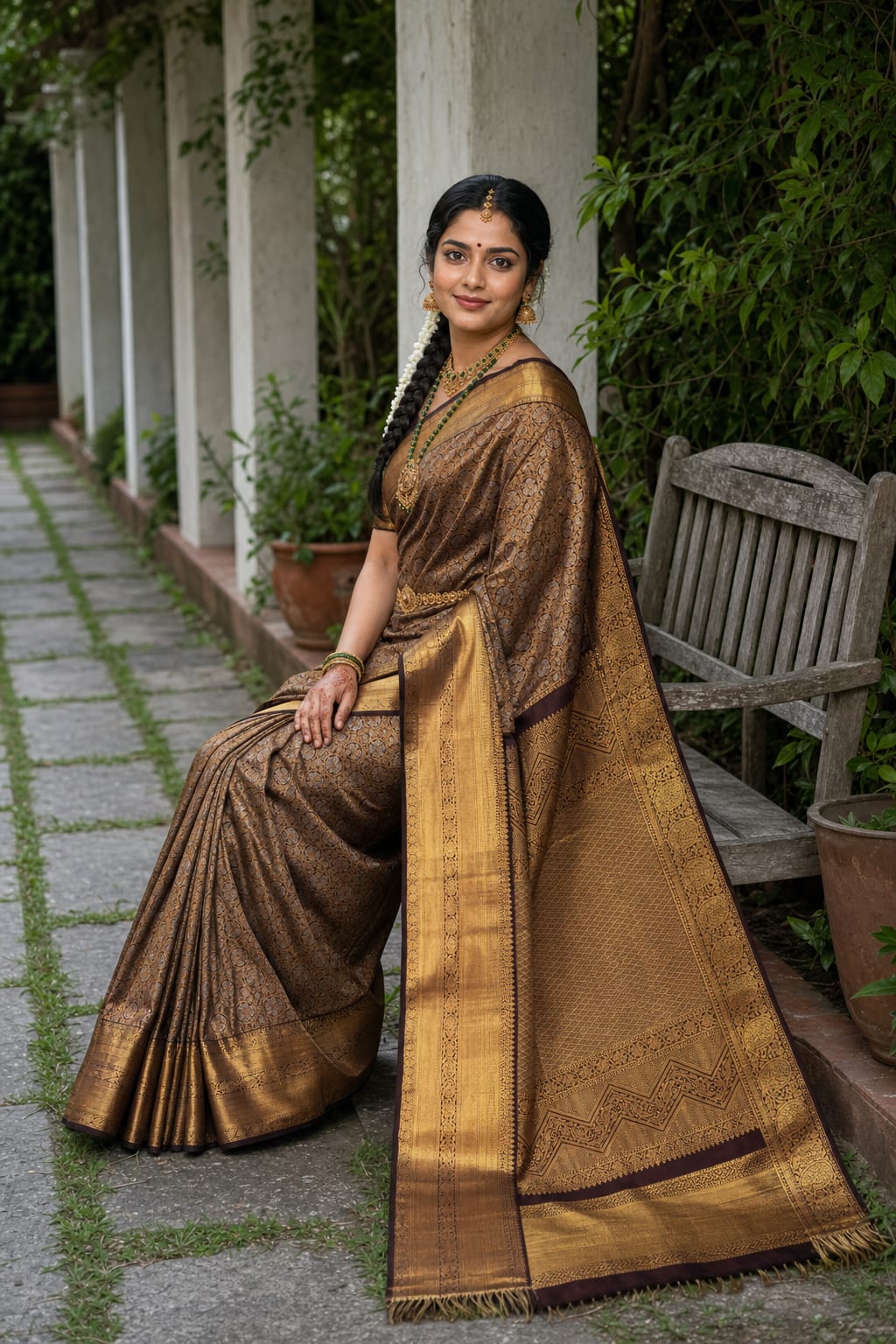 Handloom Snuff Silk Saree — view 2