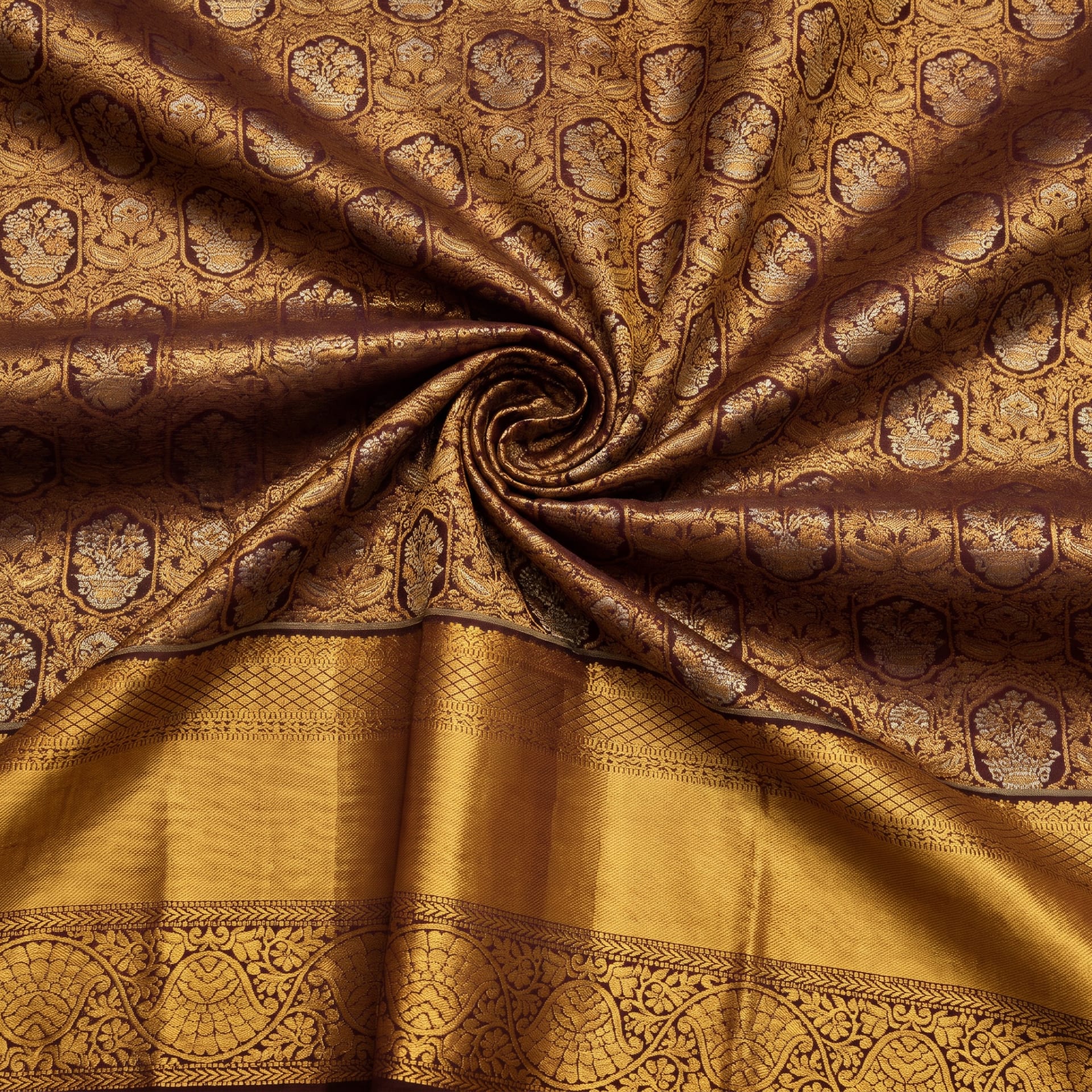 Handloom Snuff Silk Saree — close drape