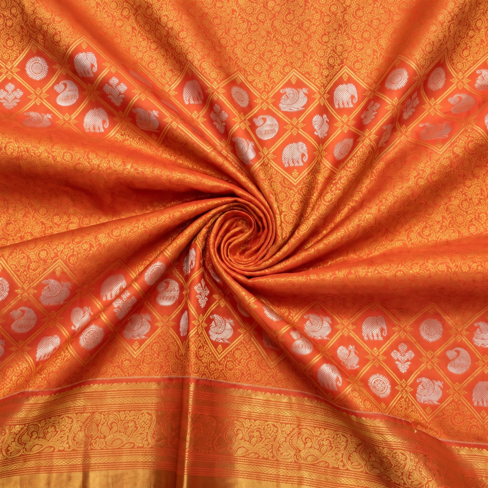 Orange Kanjivaram weave, closely