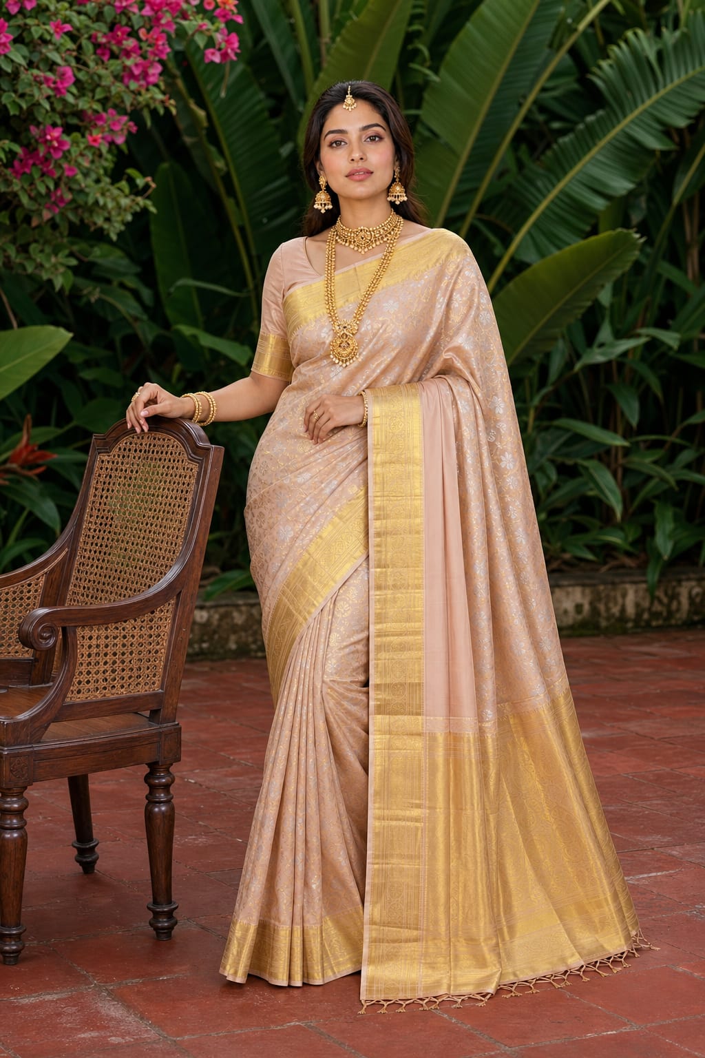 Handloom Peach Blush Silk Saree thumbnail 1