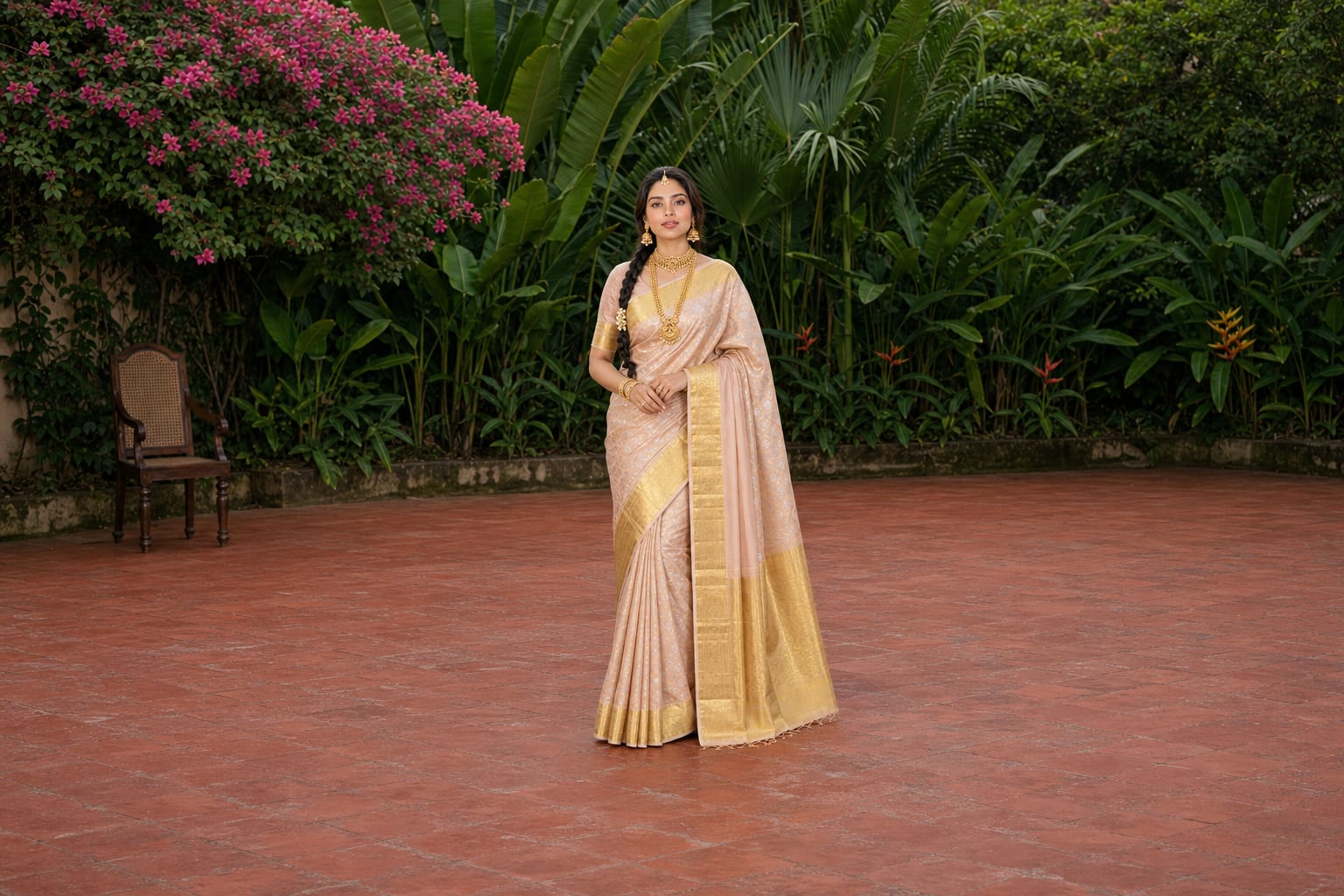 Handloom Peach Blush Silk Saree — the drape