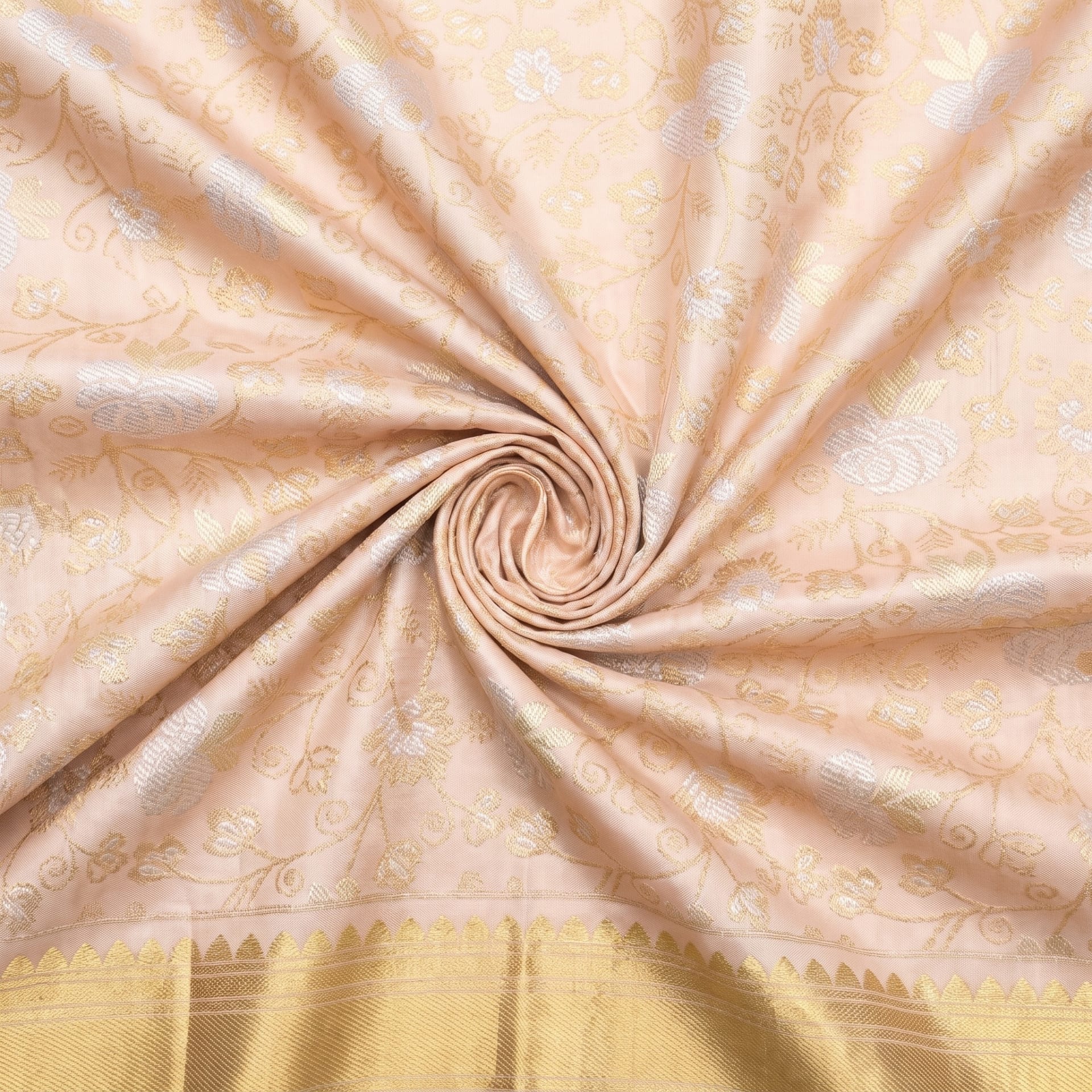 Handloom Peach Blush Silk Saree — close drape