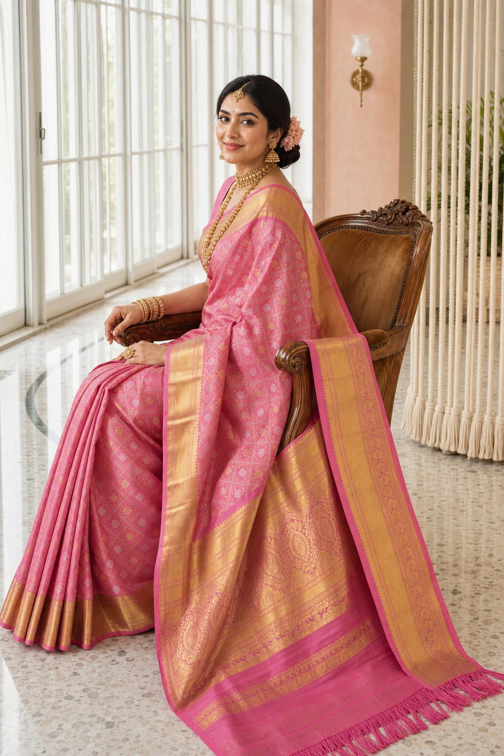 Handloom Rose Pink Silk Saree thumbnail 2