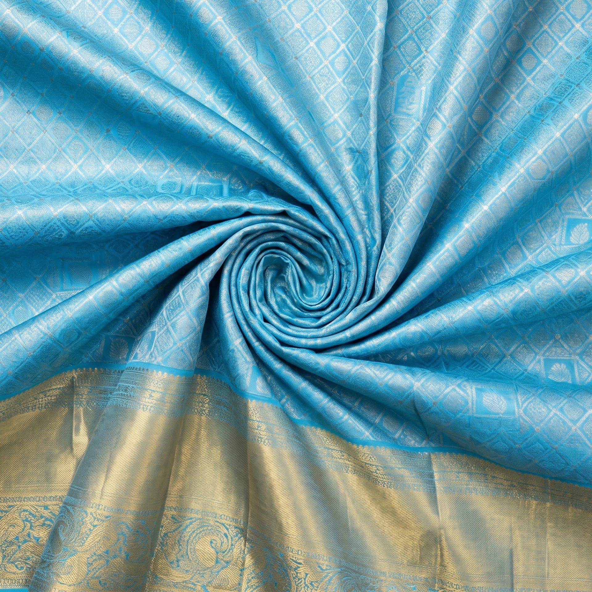 Handloom Sky Blue Silk Saree — close drape