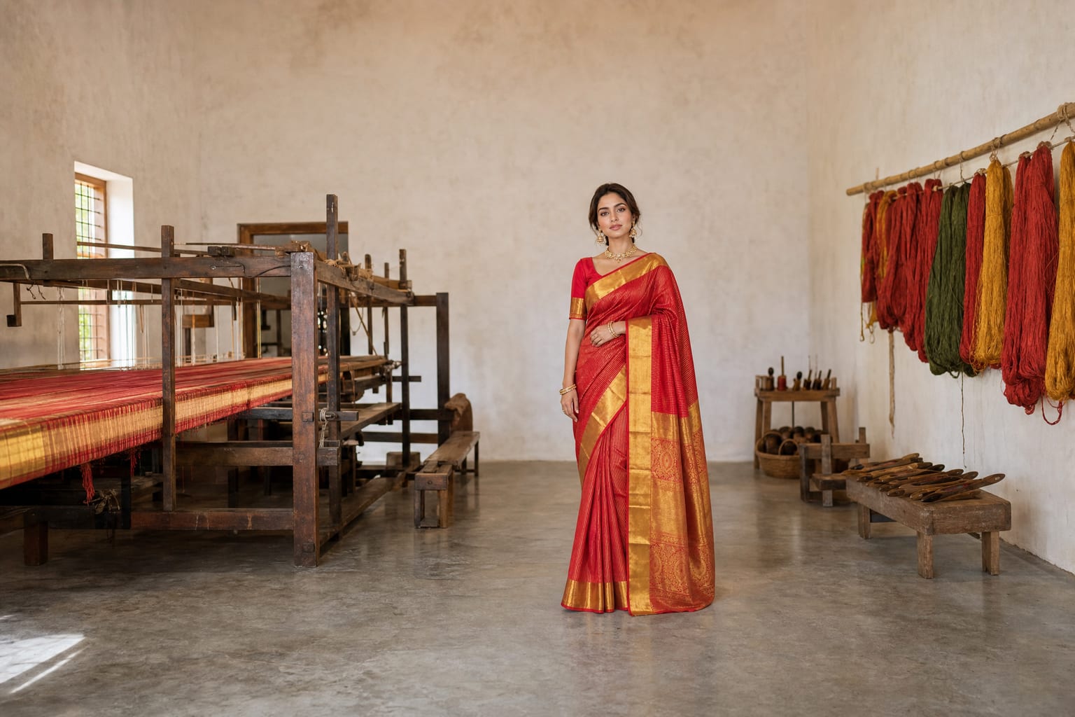 Handloom Chilli Red Silk Saree — the drape