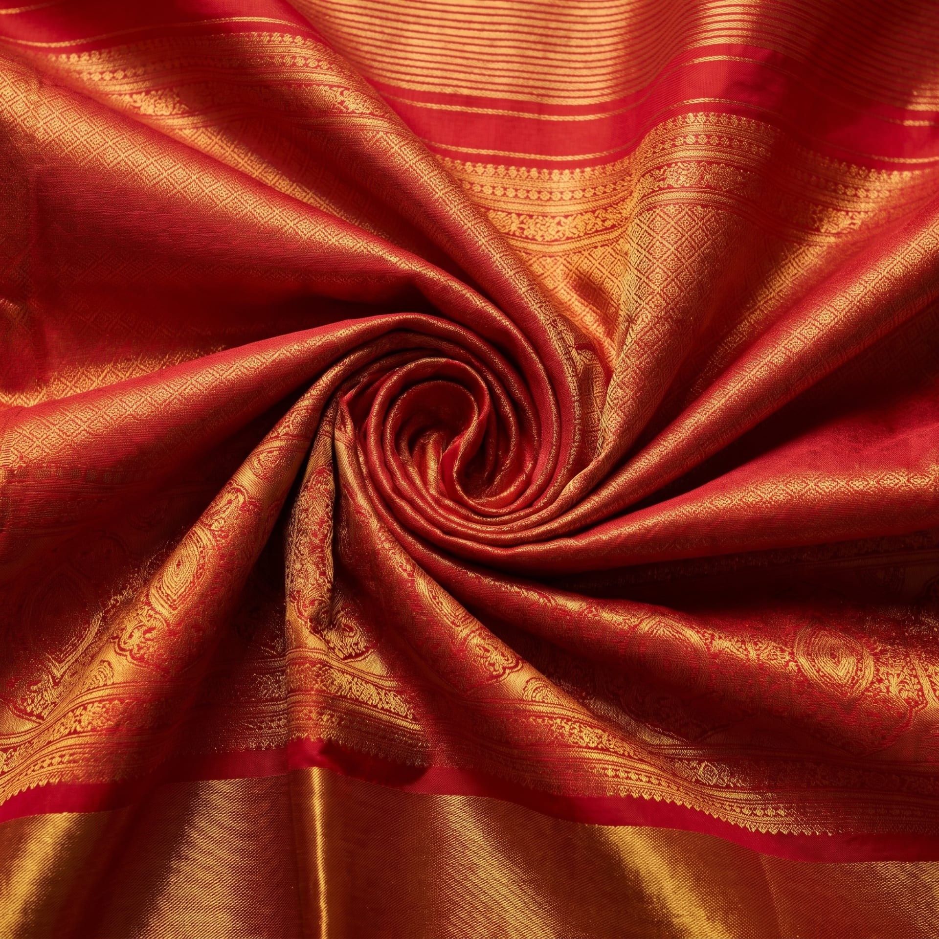 Handloom Chilli Red Silk Saree — close drape