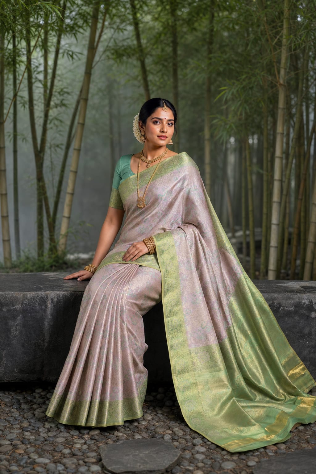 Handloom Blush Pink Silk Saree — view 2