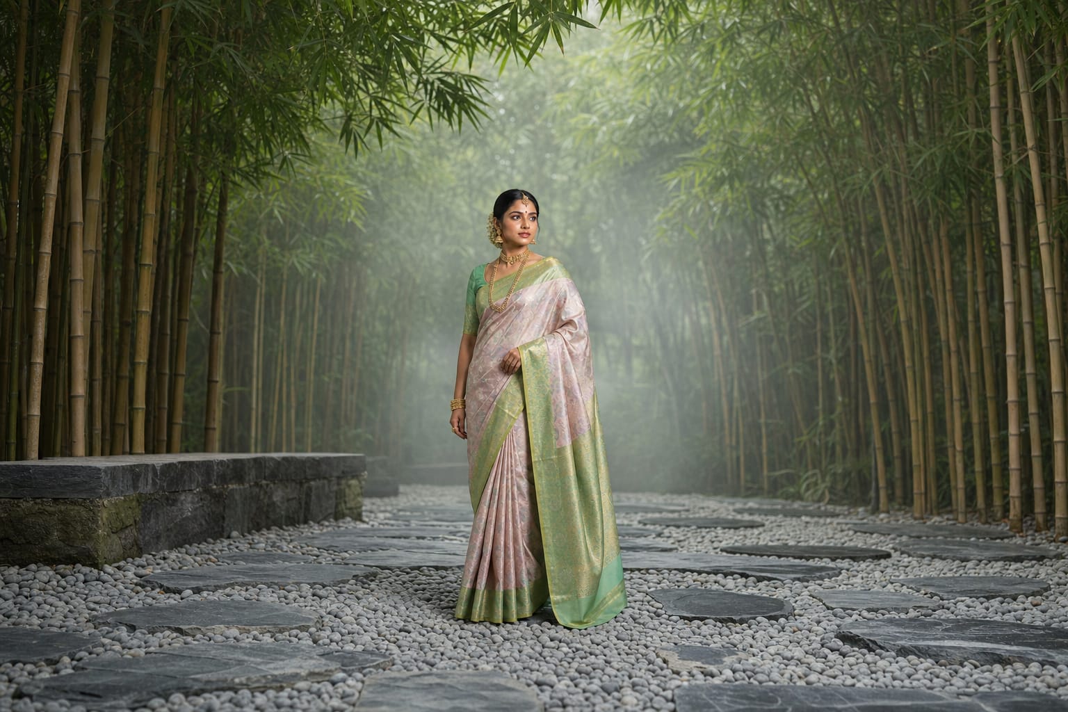 Handloom Blush Pink Silk Saree — the drape