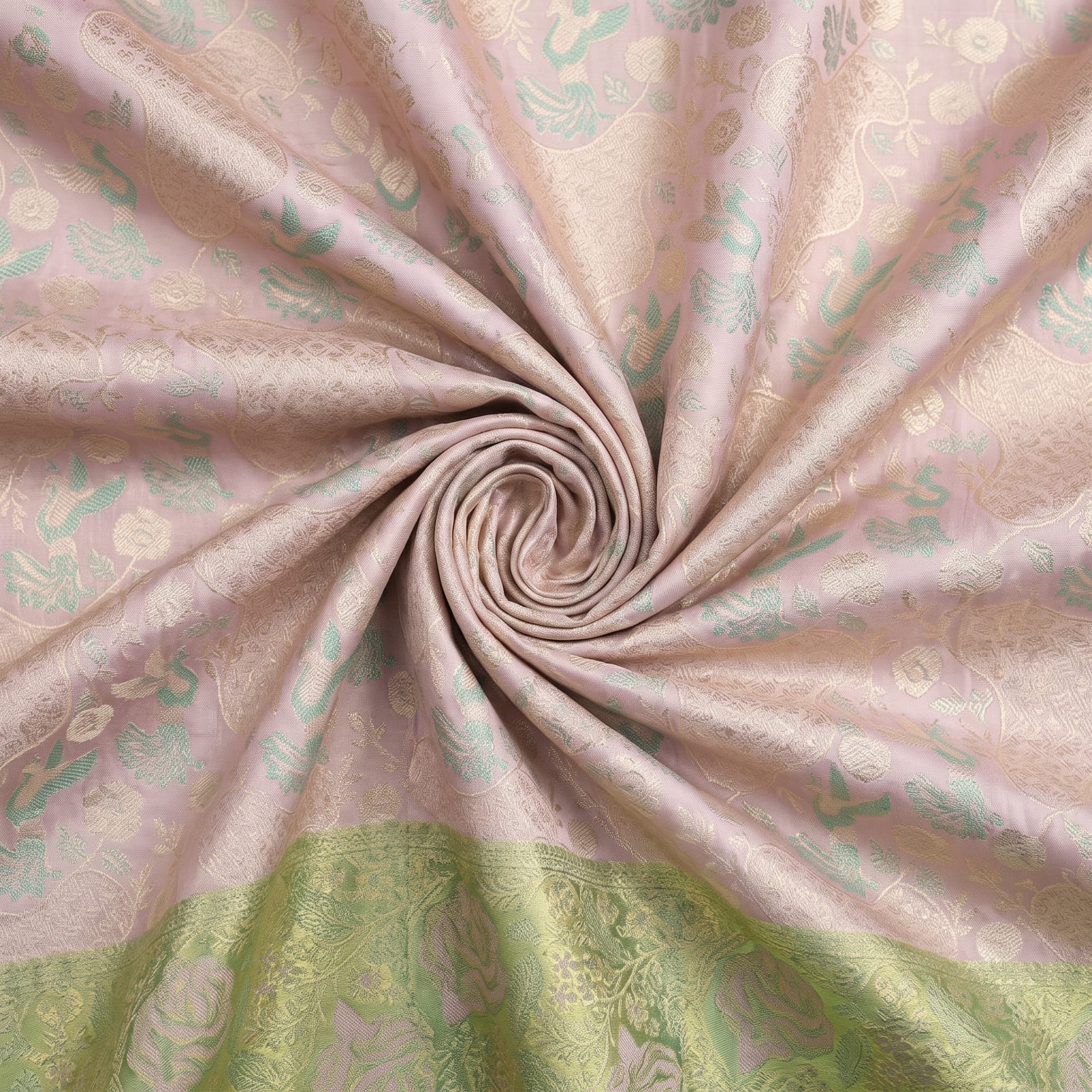 Handloom Blush Pink Silk Saree — close drape