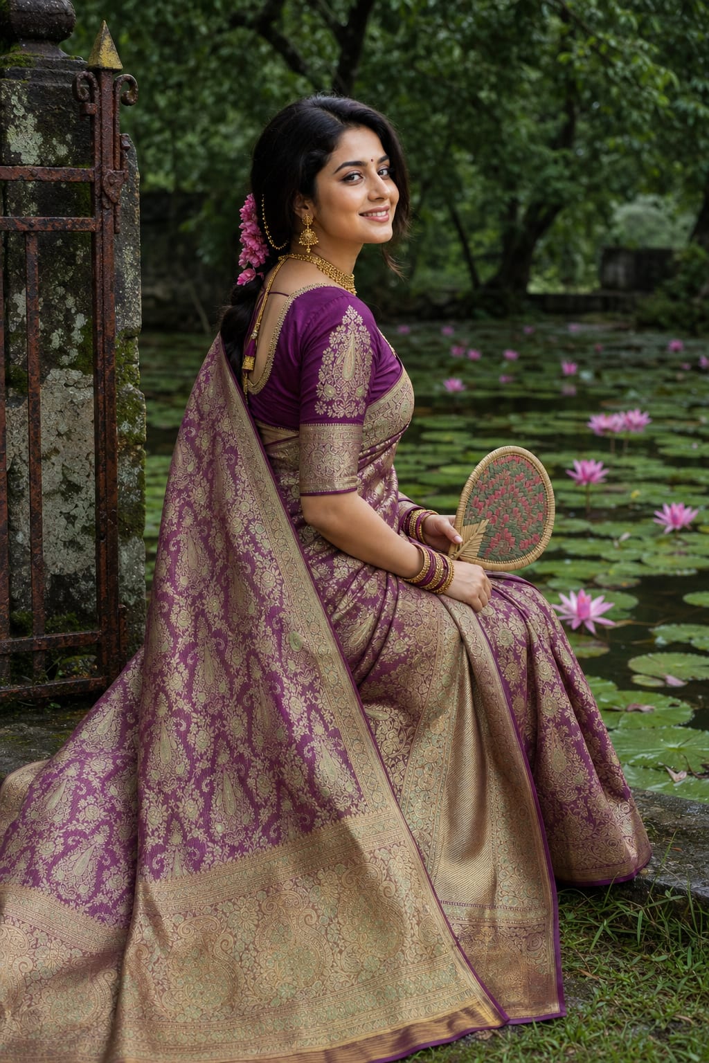 Handloom Magenta Silk Saree thumbnail 2