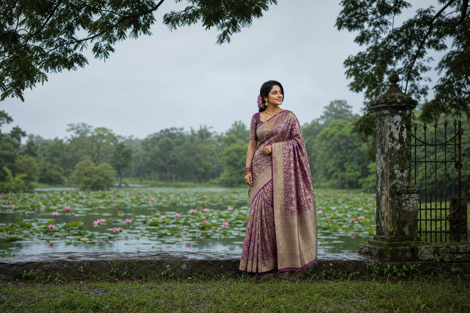 Handloom Magenta Silk Saree — the drape