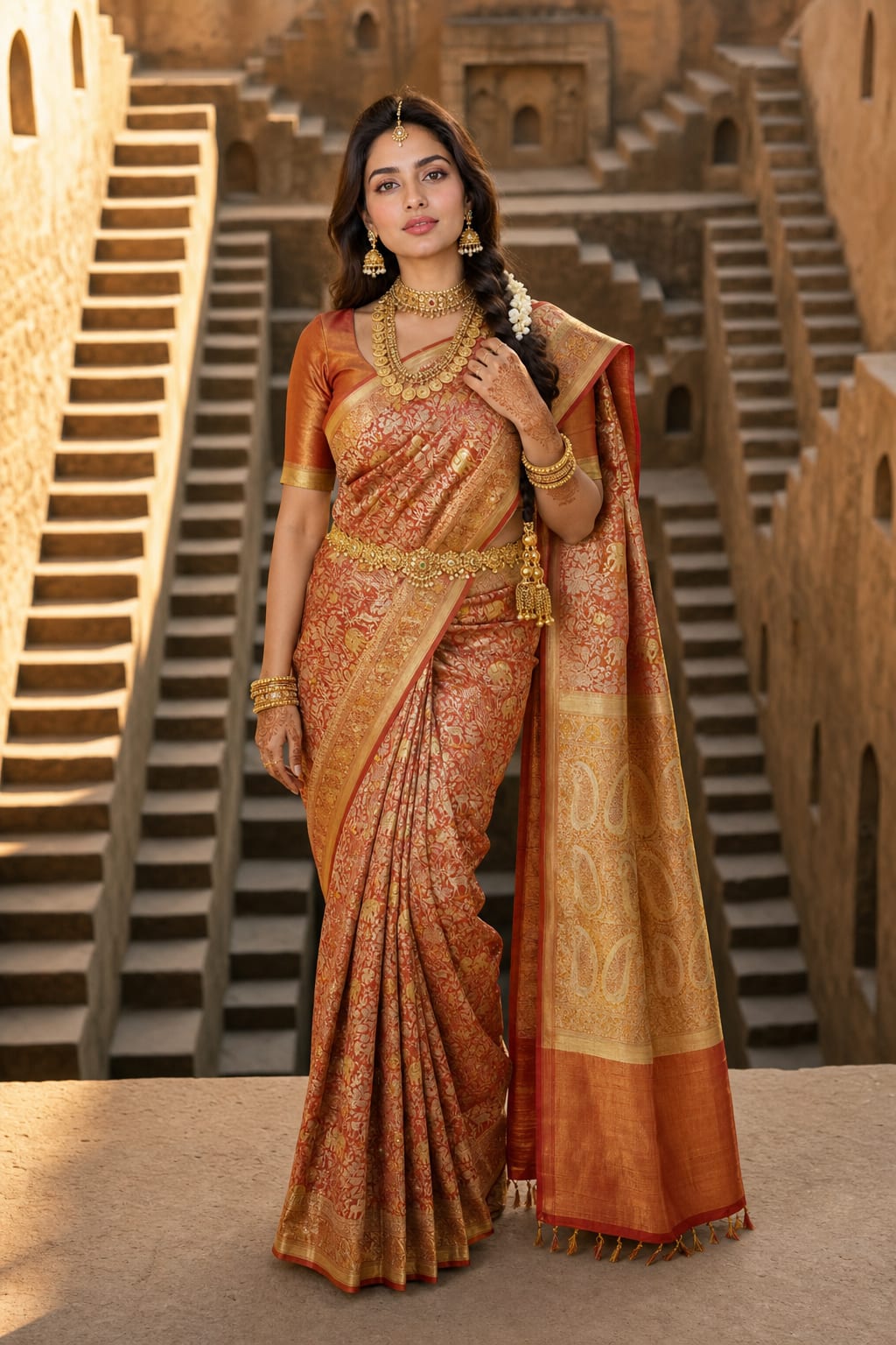 Handloom Red Gold Silk Saree thumbnail 1