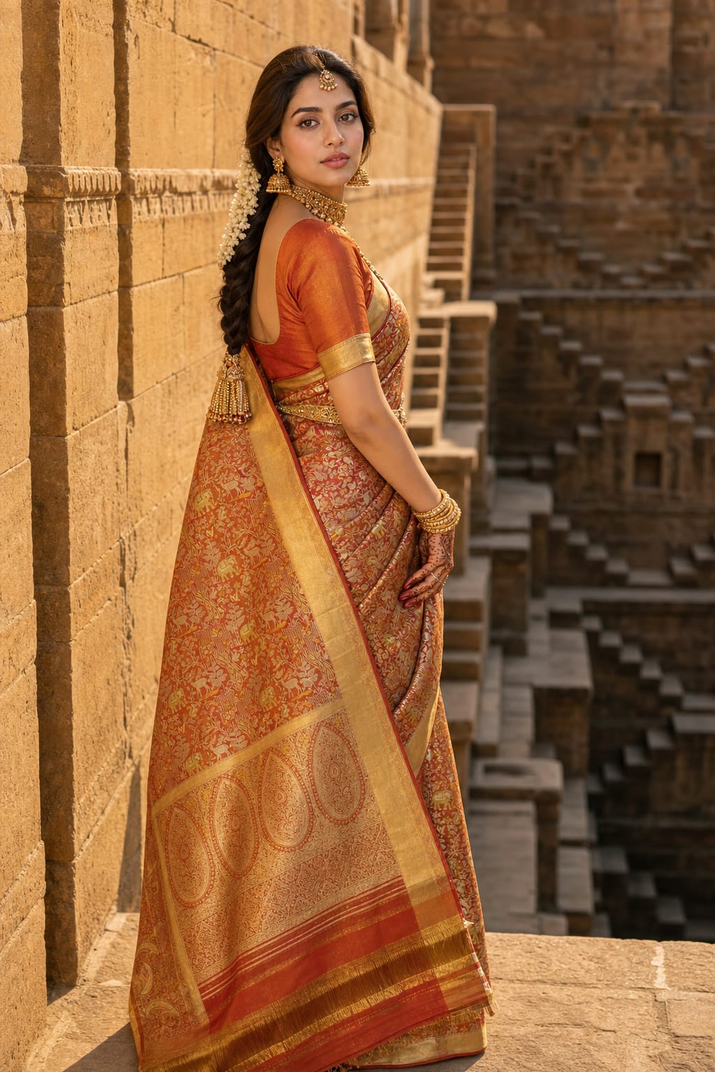 Handloom Red Gold Silk Saree thumbnail 2