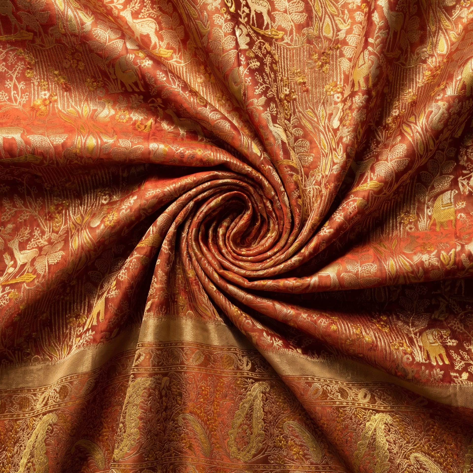 Handloom Red Gold Silk Saree — close drape