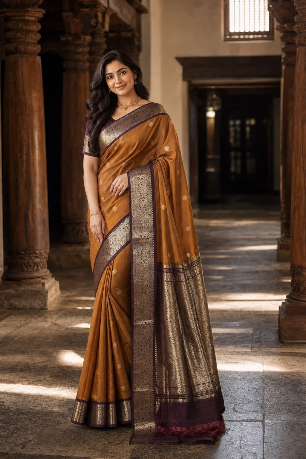 Handloom Rust Orange Silk Saree thumbnail 1