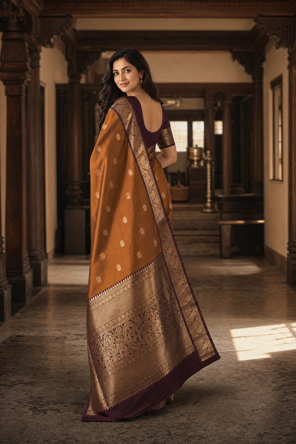 Handloom Rust Orange Silk Saree thumbnail 2