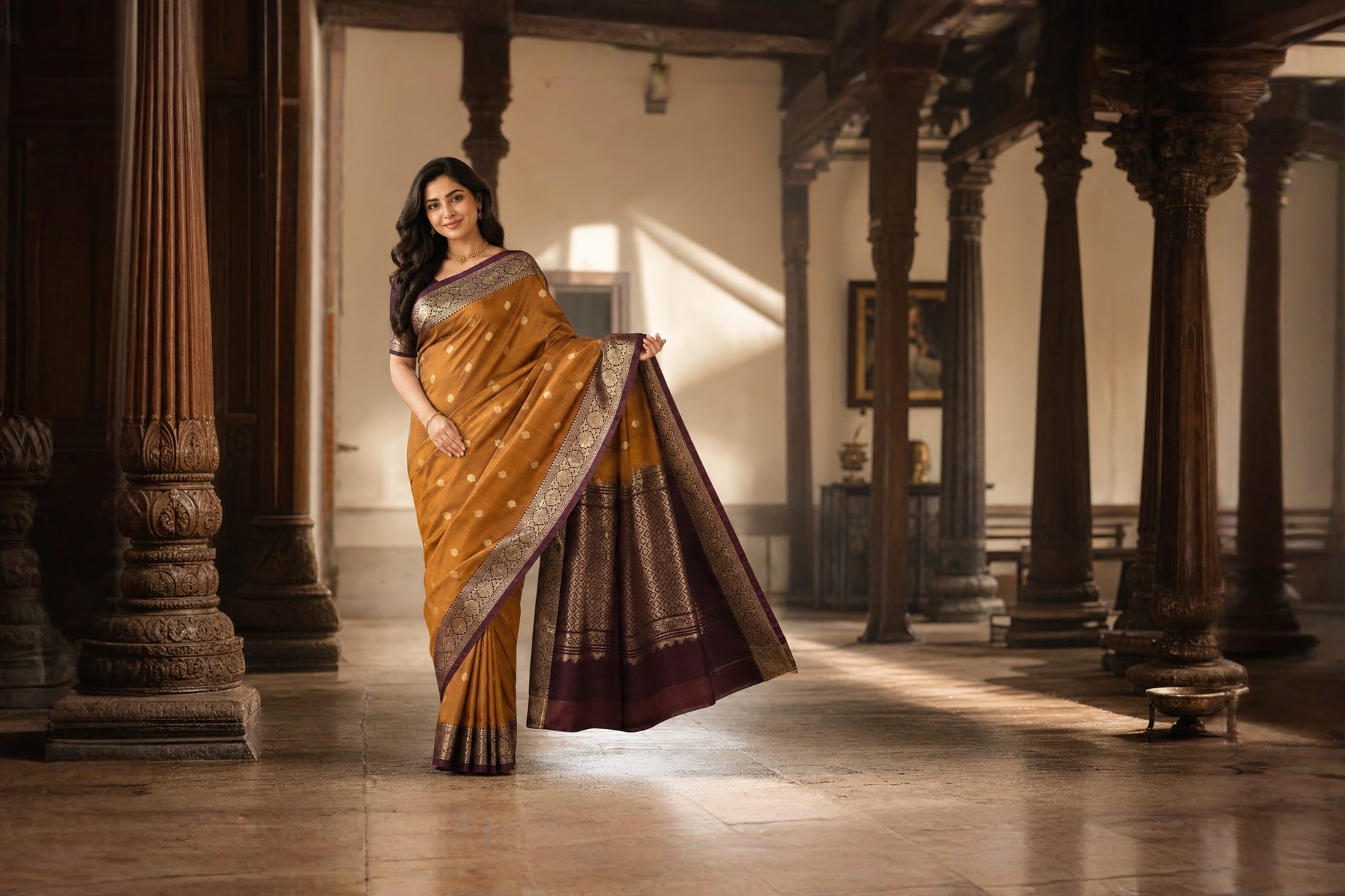 Handloom Rust Orange Silk Saree — the drape