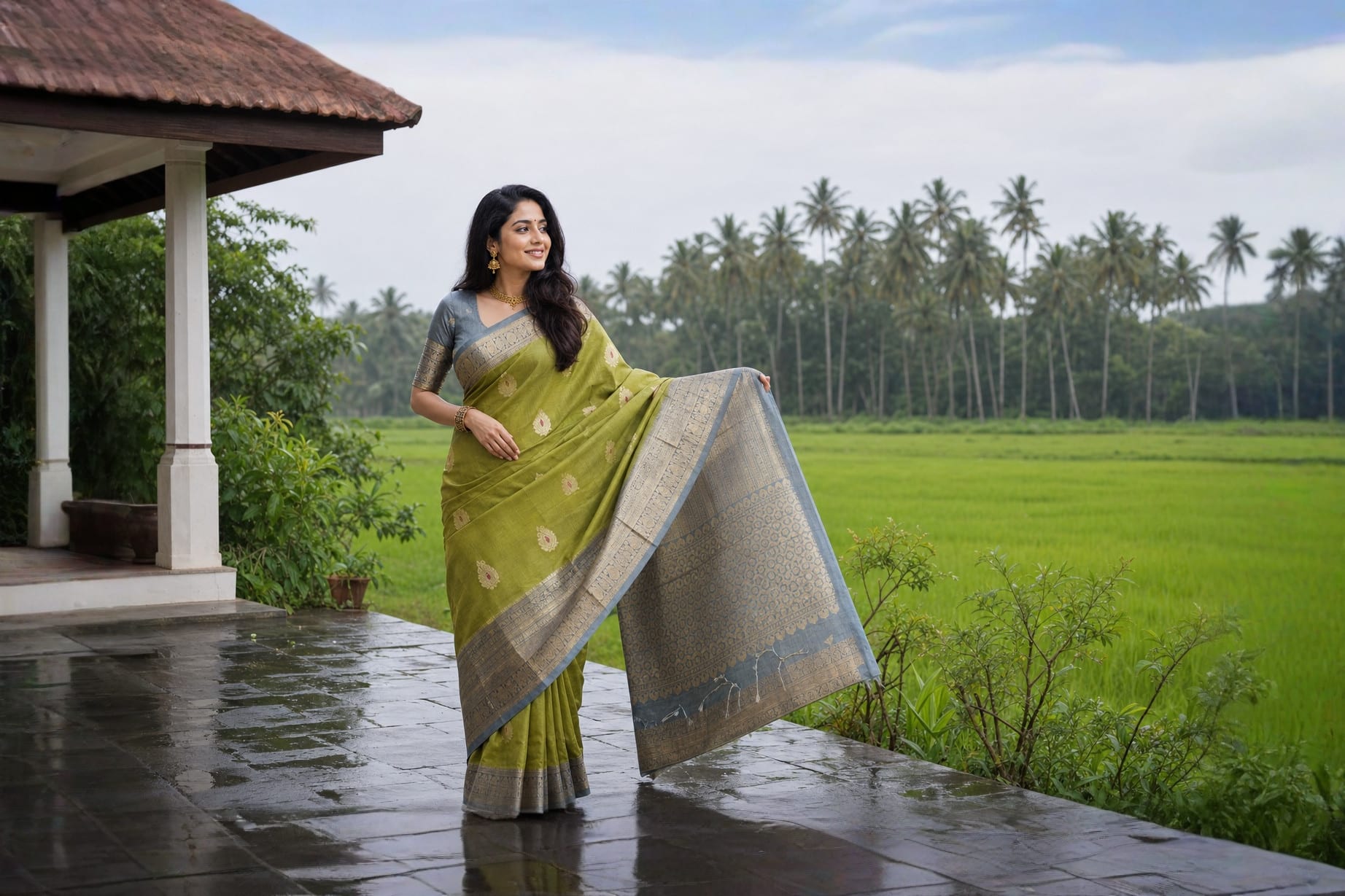 Handloom Olive Green Silk Saree — the drape