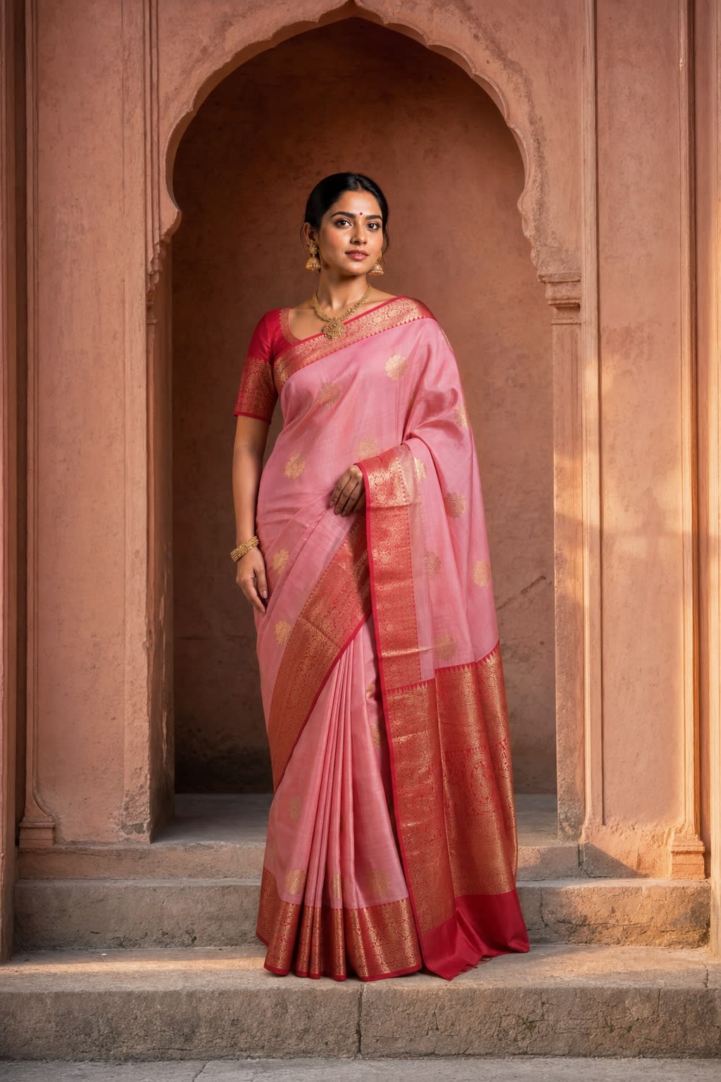 Handloom Baby Pink Silk Saree — view 1