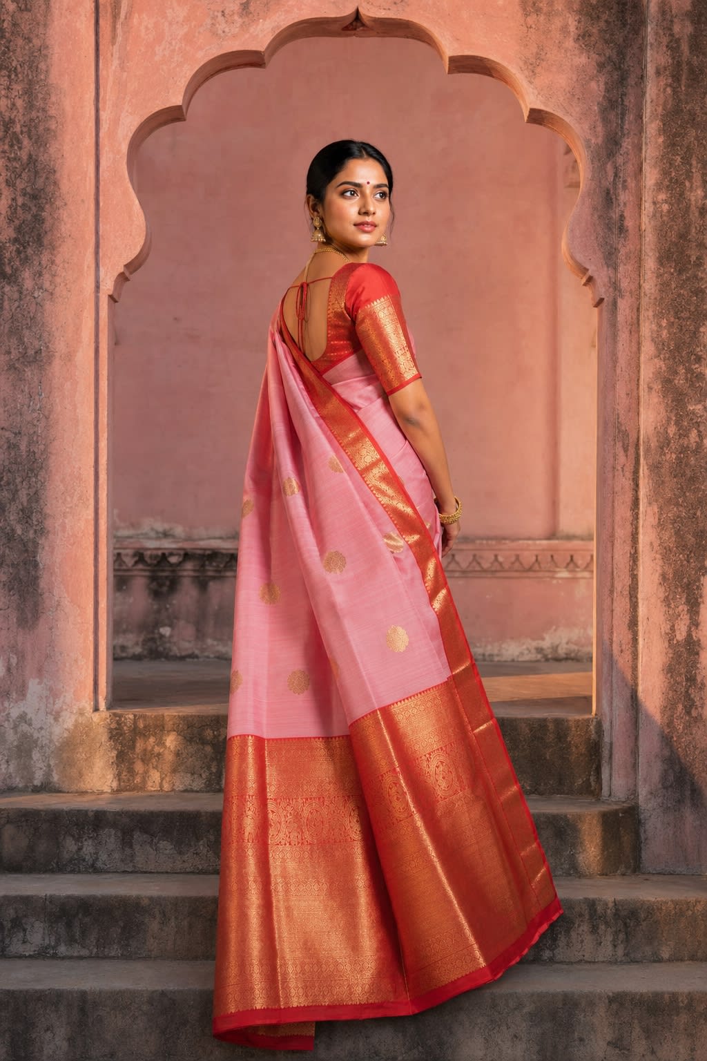Handloom Baby Pink Silk Saree — view 2