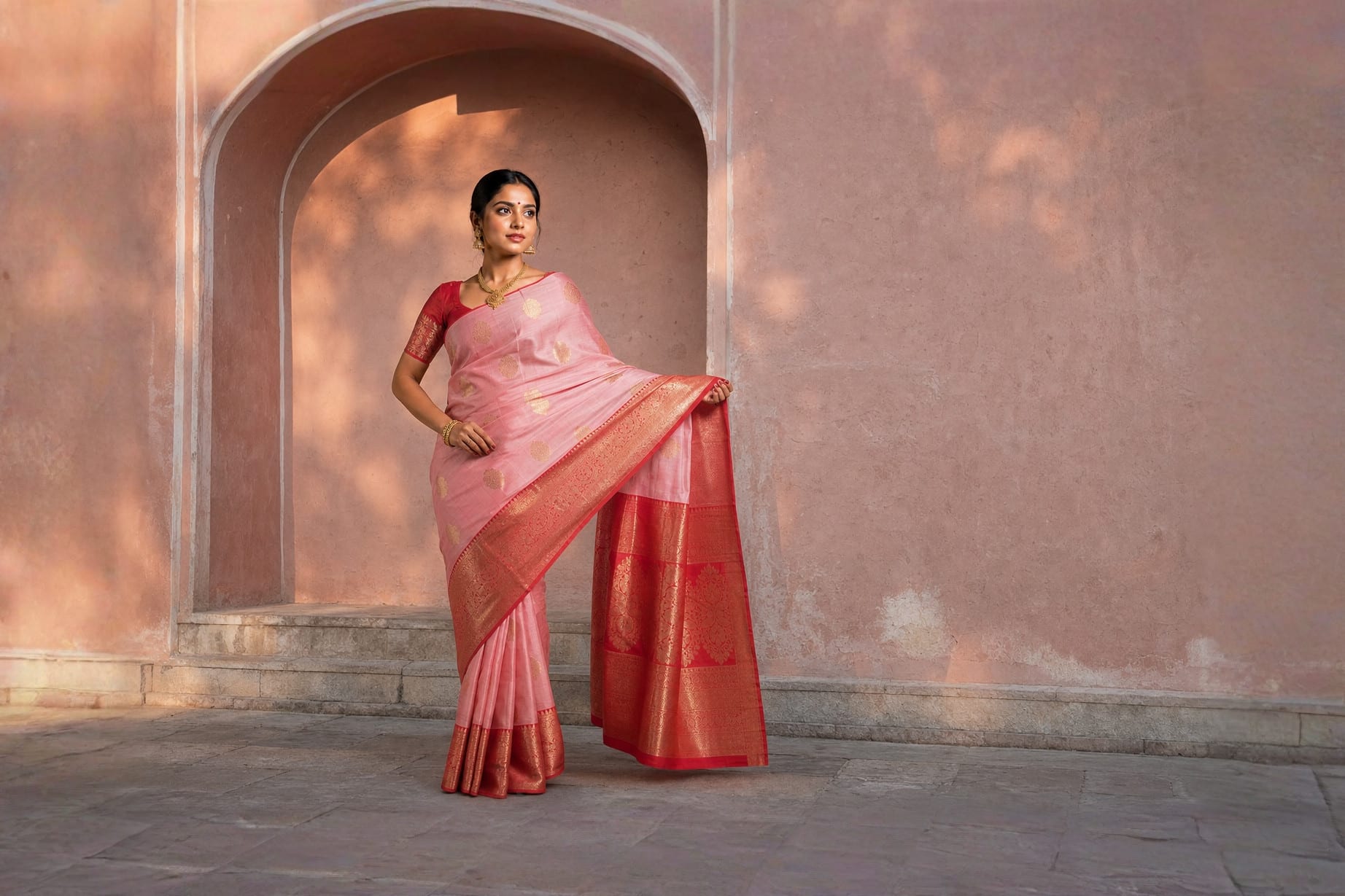 Handloom Baby Pink Silk Saree — the drape