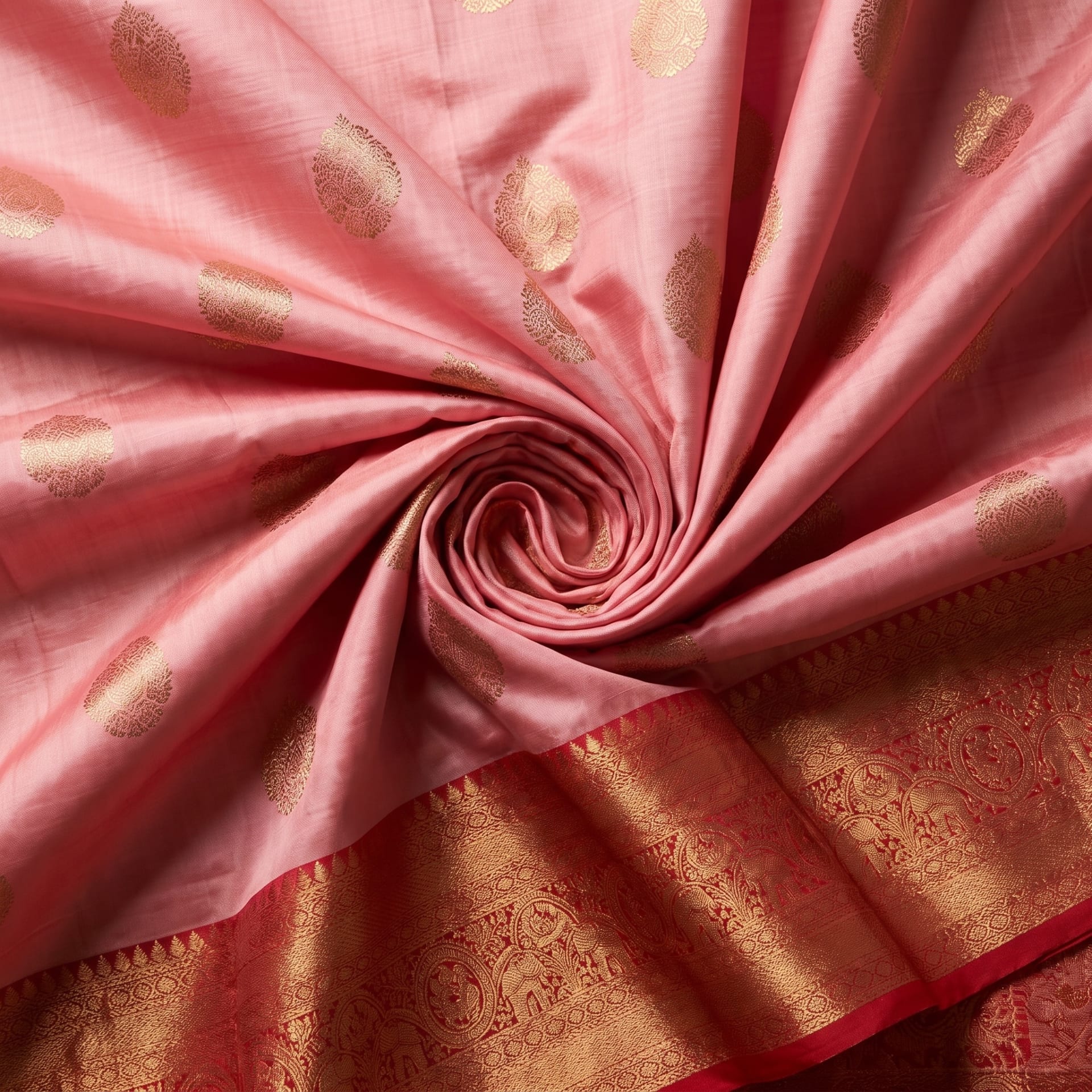 Handloom Baby Pink Silk Saree — close drape
